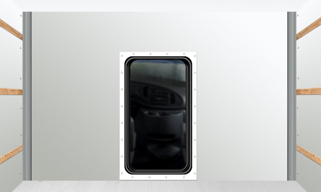 Box Truck Interior View showing pass through using accordion boot with FRP Panel Flange Modification